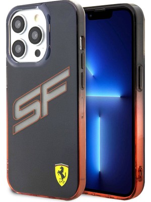 ZORE Ferrari iPhone 15 Pro Kılıf Ferrari Orjinal Lisanslı Transparan Sf Yazılı Kenarları Renk Geçişli Kapak Siyah