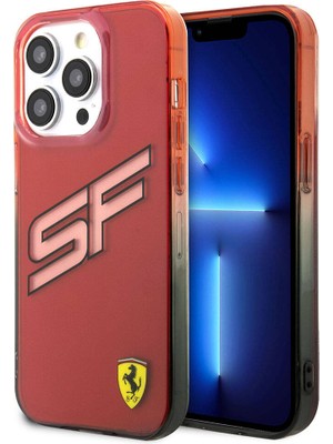 Ferrari iPhone 15 Pro Kılıf Ferrari Orjinal Lisanslı Transparan Sf Yazılı Kenarları Renk Geçişli Kırmızı