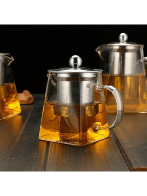 Senin Dükkanın Borosilikat Cam Çelik Süzgeçli ve Kapaklı Piramit Tasarım Lüks Çay & Kahve Demliği 750 ml
