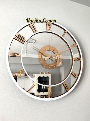 Harika Crown Gerçek Aynalı Dekoratif Duvar Saati (40 Cm)