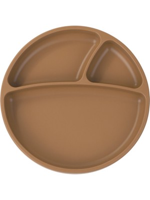 OiOi Silikon Vakum Tabanlı Tabak 6+ Ay İçin Toksik Olmayan Woody Brown 3 Bölmeli