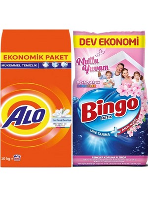 Alo 10 kg Toz Deterjan  Bingo Mutlu Yuvam 10 kg Renkliler ve Beyazlar Için Toz Çamaşır Deterjanı