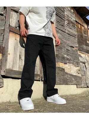 Majesteleri Store Erkek Baggy Kot Pantolon Oversize Model Rahat Kesim Siyah Kumaş