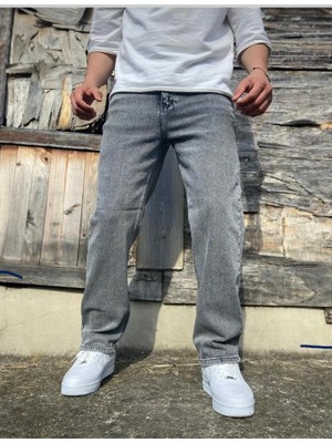 Majesteleri Store Erkek Baggy Kot Pantolon Oversize Rahat Kesim Gri Kumaş Model