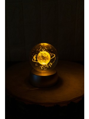 Zemtigo Renk Değiştiren LED Işıklı Cam Satürn Kız Küre Dolunay Lamba Kristal Top Kar Küresi Özel Hediye Not