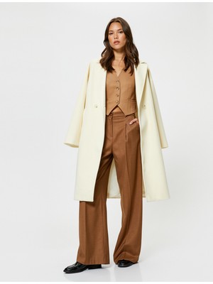 Koton Uzun Oversize Kaban Yumuşak Dokulu Düğmeli Kruvaze Cepli