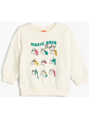 Koton Unicorn Sweatshirt Uzun Kollu Bisiklet Yaka Şardonlu Pamuklu