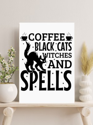 Cemira Spell Cat Coffee Mutfak Tasarım Ahşap Pano Duvar Tablo ( 185 x 270 mm )