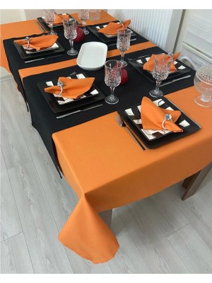 Zeren Home Sıvı Geçirmez Keten Dertsiz Masa Örtüsü Turuncu + 6 Peçete