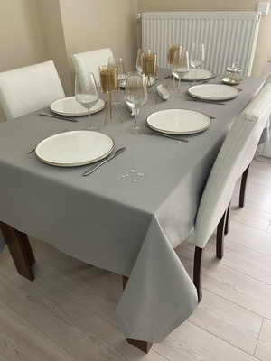 Zeren Home Sıvı Geçirmez Keten Dertsiz Masa Örtüsü Gri + 12 Peçete