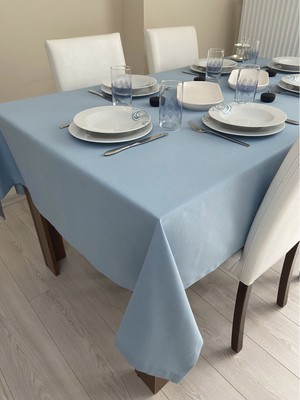 Zeren Home Sıvı Geçirmez Keten Dertsiz Masa Örtüsü Mavi + 12 Peçete