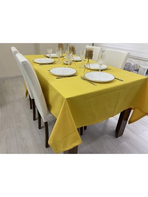Zeren Home Sıvı Geçirmez Keten Dertsiz Masa Örtüsü Sarı + 6 Peçete