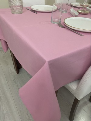 Zeren Home Sıvı Geçirmez Keten Dertsiz Masa Örtüsü Pembe + 12 Peçete