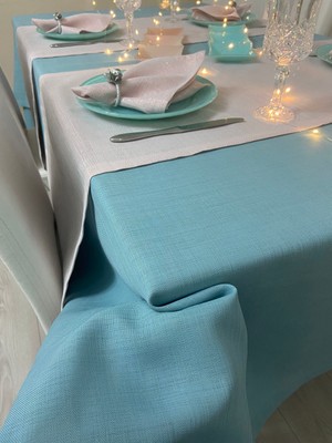 Zeren Home Polyester Keten Dertsiz Masa Örtüsü Maldiv + 12 Peçete