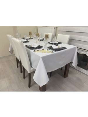 Zeren Home Sıvı Geçirmez Keten Dertsiz Masa Örtüsü Beyaz