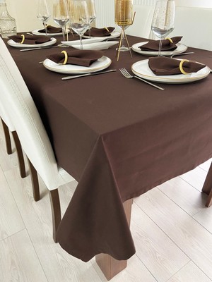 Zeren Home Sıvı Geçirmez Keten Dertsiz Masa Örtüsü Kahverengi