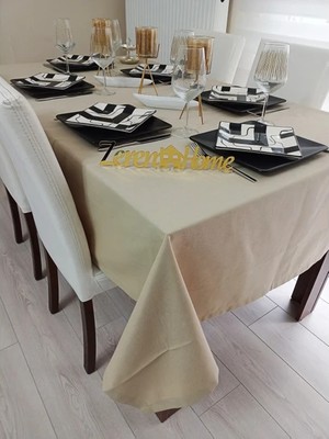 Zeren Home Sıvı Geçirmez Keten Dertsiz Masa Örtüsü Kapuçino + 6 Peçete