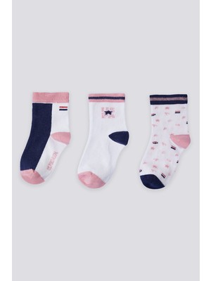 U.S. Polo Assn. Lisanslı Beyaz Bebek Çorap Takım 3'lü Kız Çocuk İçin Renkli Desenli