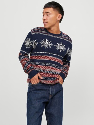 Jack & Jones Yilbasi Temali Bisiklet Yaka Kazak - Xmas Snowball