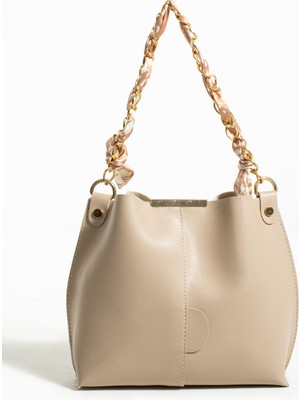 Nbi Bags Kadın Fularlı Zincir Aksesuarlı Yumuşak Deri 3 Bölmeli El Kol ve Omuz Çantası