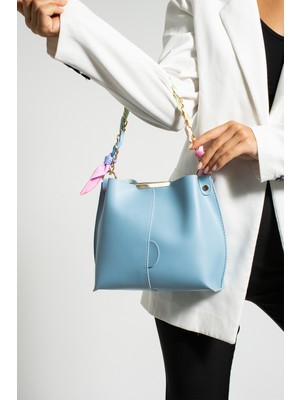 Nbi Bags Kadın Fularlı Zincir Aksesuarlı Yumuşak Deri 3 Bölmeli El Kol ve Omuz Çantası