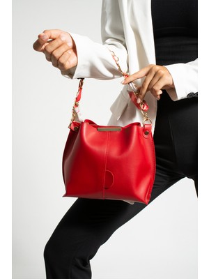 Nbi Bags Kadın Fularlı Zincir Aksesuarlı Yumuşak Deri 3 Bölmeli El Kol ve Omuz Çantası