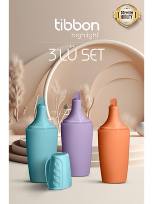 Tibbon Fosforlu Kalem 3'lü Set Mavi Mor Turuncu Renkli Kalemler Yüksek Kalite
