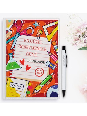 Bk Gift Kişiye Özel Öğretmenler Günü Tasarımlı 2024 Beyaz Deri Ajanda ve Kalem Hediye Seti - 2