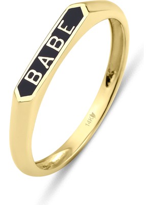 Kairos Jewelry 14 Ayar Altın Siyah Mineli Babe Mühür Yüzük KRS140-14GR
