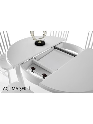 Sweet Home Açılır Yuvarlak Masa 90 cm Begonya Masa Beyaz 4 Adet  Otto Ahşap Sandalye Beyaz