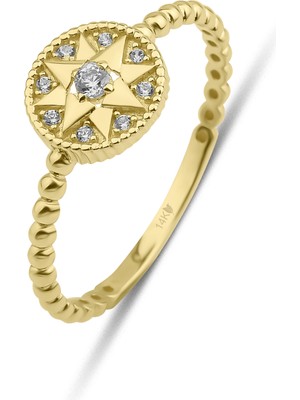 Kairos Jewelry 14 Ayar Altın Taşlı Pusula Yüzük KRS138-14GRZ