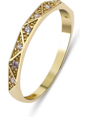 Kairos Jewelry 14 Ayar Altın Desenli Taşlı Retro Yüzük KRS096-14GRZ