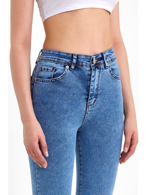 ModaDeniz Toparlayıcı Kumaş Yüksek Bel Mavi Skinny Jean