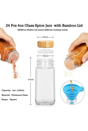 in Stock Glass Spice Jar 120ml Kitchen Household Storage Jar with Bamboo  Lid 4oz Square Shaker Bottle with Wooden Lid - China 24PCS Spice Jars with  Labels Set and Glass Spice Jars