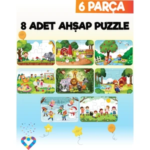Esa Toys Ahşap 6 Parça 8'li Çocuk Puzzle Seti