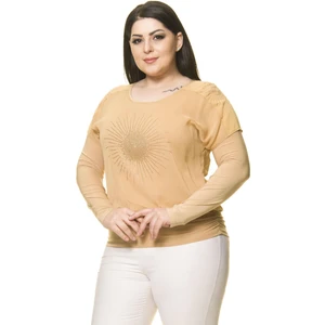 Kadın Büyük Beden Sarı Taş Işlemeli Bluz A7-3031-1