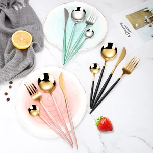 Pembe Gümüş 4 Adet/takım Siyah Altın Çatal Bıçak Kaşık Seti 18/10 Paslanmaz Çelik Yemek Takımı Kaşık Dropshipping Gümüş Sofra Takımı Sofra Bıçağı Çatal (Yurt Dışından)