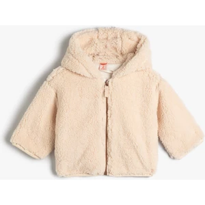 Basic Peluş Ceket Kapşonlu Uzun Kollu Fermuarlı