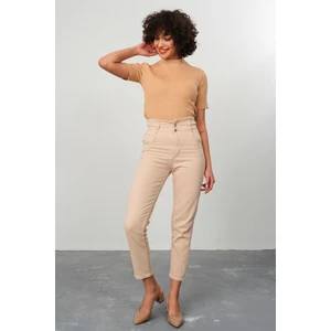 Kadın Taş %100 Pamuk Gabardin Kemer Büzgülü Mom Pantolon - 2614