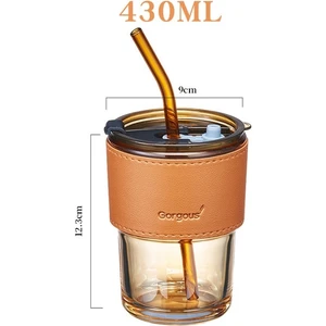 430ML 430ML Gıanxı Cam Kahve Pipetli Bardak Kapaklı Isıya Dayanıklı Creativewater Şişesi Bira Çay Drinkware Çift Kahve Pipetli Kupa (Yurt Dışından)