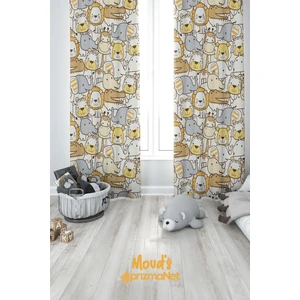 Turuncu Minik Hayvanlar Desenli Baskılı Çocuk ve Bebek Odası Fon Perdesi 2 Kanat - Prd-05