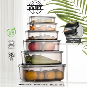 Meleni Home 6'lı Set Dikdörtgen Sweet Saklama Kabı Seti Düzenleyici - Platin