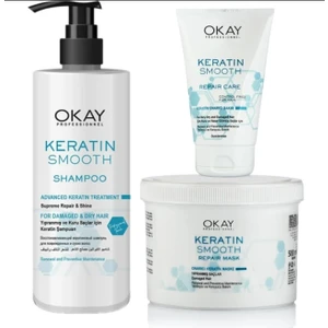 Keratin Smooth Şampuan 500 ml + Maske 500 ml + Durulanmaz Krem 100 ml 3'lü Set