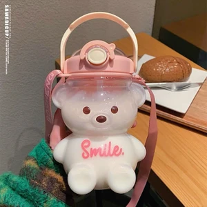 A-No Çıkartması 1000 ml 1000/1400 ml Kawaii Su Şişesi Seyahat Ayı Su Isıtıcısı Spor Içme Kupa Kız Açık Şişe Büyük Kapasiteli Bardak Pipetli Şişe (Yurt Dışından)
