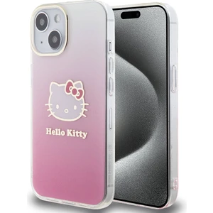 Hello Kitty iPhone 15 Kılıf Hello Kitty Orjinal Lisans Yazı ve Ikonik Logo Elektroplating Kaplama Gradyan Pembe