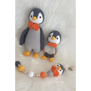 Kelebeğin Rüyası Hobi Evi Amigurumi Yenidoğan Uyku Arkadaşı Penguen, Çıngırak, Emzik Zinciri