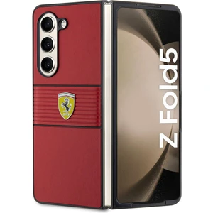 ZORE Ferrari Galaxy Z Fold 5 Kılıf Ferrari Orjinal Lisanslı Pu Deri Metal Logolu Multi Çizgili Kapak Kırmızı