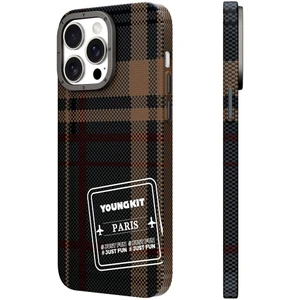 YoungKit iPhone 14 Pro Kılıf Ekose Desenli Youngkit Gezhi Serisi Kapak Kahverengi