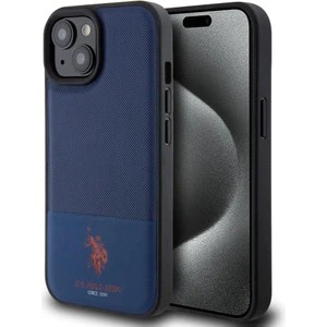 U.S. Polo Assn. iPhone 15 Kılıf U.s. Polo Assn. Orjinal Lisanslı Suni Deri Baskı Logolu Örgü Desenli Lacivert