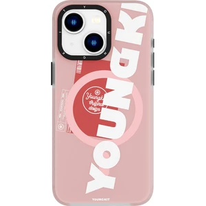 iPhone 15 Kılıf Magsafe Şarj Özellikli Youngkit Binfen Serisi Yazı Temalı Kapak Pembe